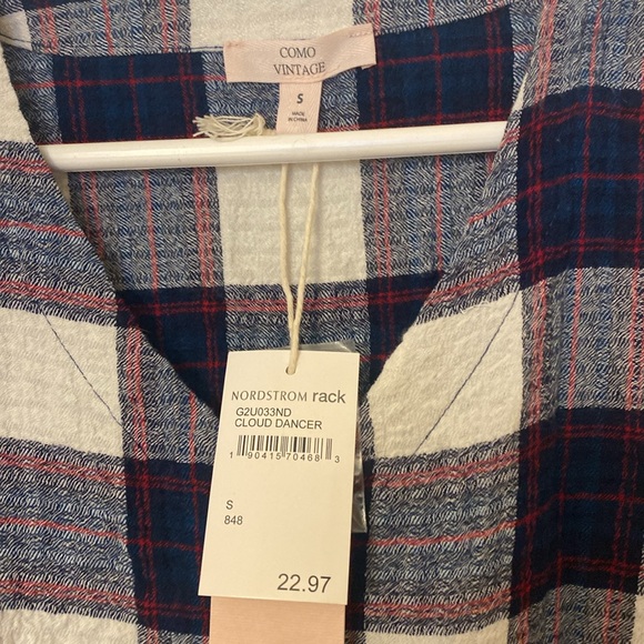 Plaid front button blouse with front tie - Picture 3 of 4